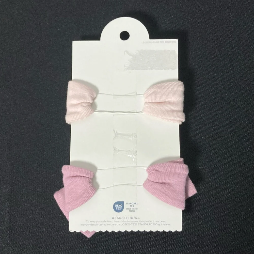 ⭐️ Cloud Island 100% Cotton Pink Bow Newborn Baby Headbands Set of 2